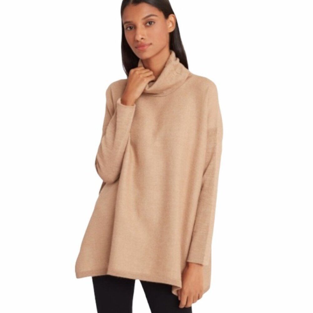 Cuyana 100% Baby Alpaca Turtleneck Tunic Sweater Tan Women's Size XS/S Oversized